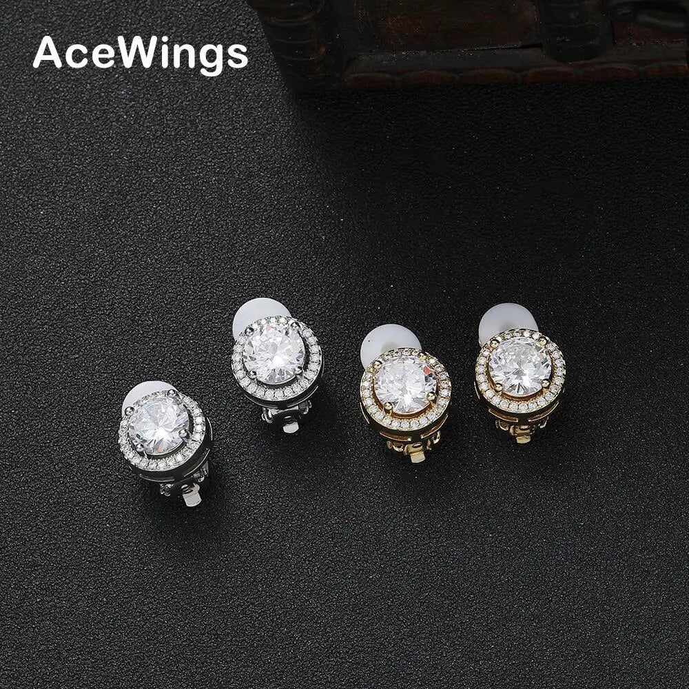 E060 2 Size Diameter 14MM 12MM Clip-on Earrings Women Brass CZ Earrings Hip Hop Jewelry