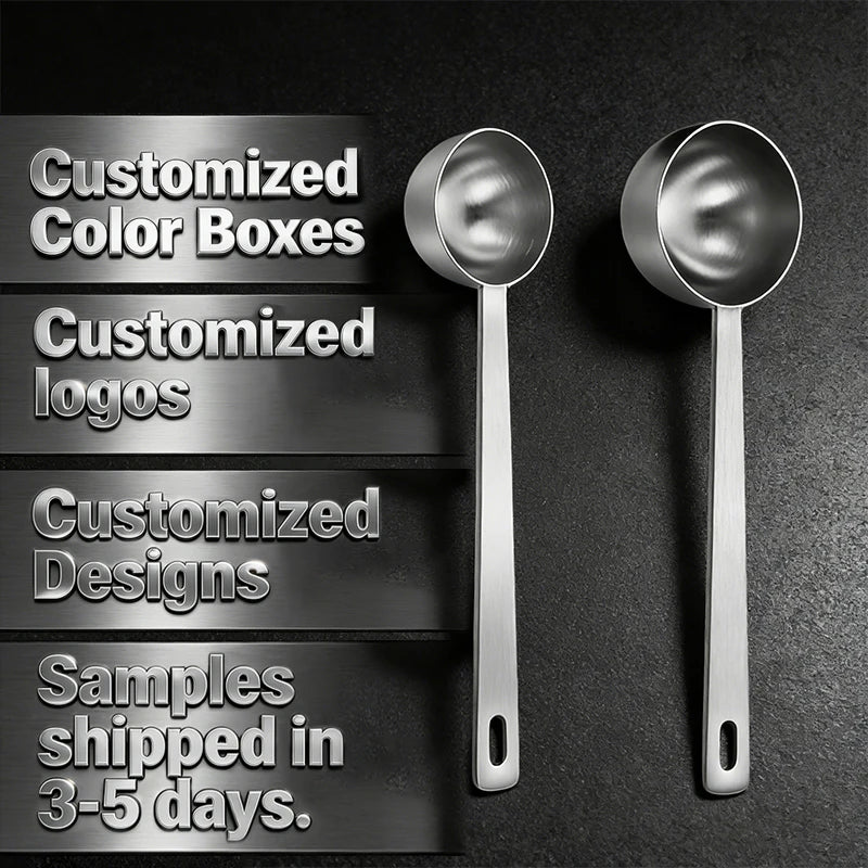Factory Customized Logo Measuring Scoop Measuring Tools Silver Color 15ml 30ml Stainless Steel Scoop Metal Matcha Spoon