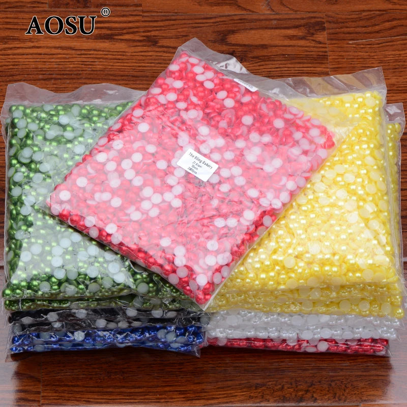 JUNAO Bulk Package 2mm 4mm 8mm 12mm 14mm Flatback Plastic Pearl Beads Half Round Pearls for Jewelry