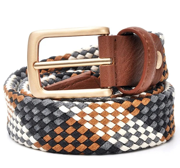 Custom Casual Knitted Elastic Belt Pin Buckle Mixed Color Webbing Strap Woven Canvas Braided Stretch Golf Belts Easy Way Custom