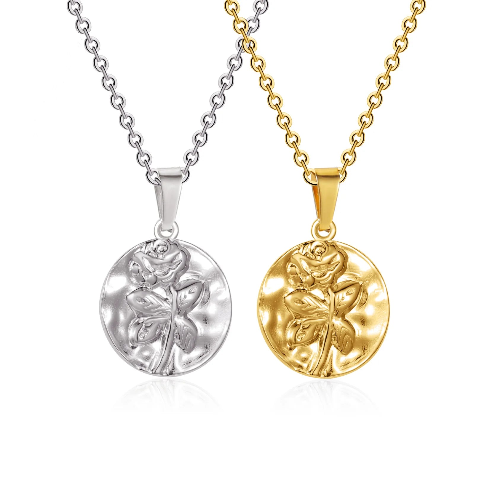 HOVANCI Dainty Luxury 18K PVD Plated Stainless Steel Necklace Spinning Flower Folded Cubic Rose Pendant Necklace