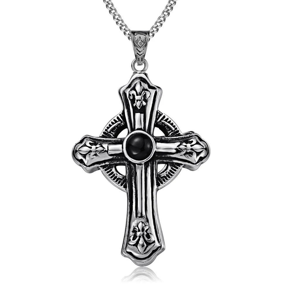 Gemstone Oil Black Enamel 316L Stainless Steel Casting Necklace Simple Cross Pendant Jewelry for Men Women