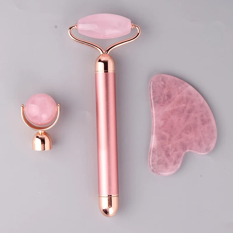 HZ Home Use Rose Quartz Jade Roller Hot Sale Oem logo Wholesale 3pcs Set Electric Face Roller Skin Care & Tools