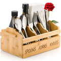 Silverware Holder Caddy Wooden Utensil Holder Flatware with Handle Eco-friendly Kitchen Countertop Forks Spoons  Knives  Napkins