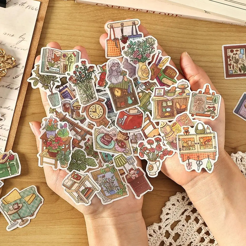 40pcs/pack Stickers Pack Retrospective Miss Series Retro Life Handbook DIY Material Decorative Stickers
