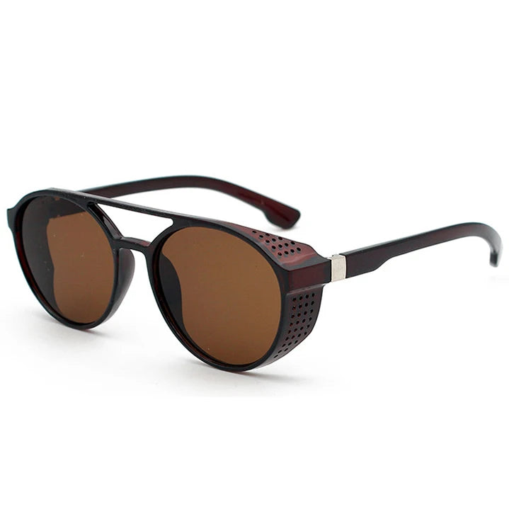 Unisex Retro Steampunk Sunglasses with Custom Logo Fashionable Round Modern Sun Glasses in Blue Black Gray PC Frame