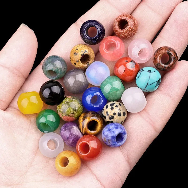 5mm Big Hole Stone Beads 12mm Natural Quartz Crystal Agate Jade Gem Stone Round Loose Beads for Bracelet Necklace DIY Making