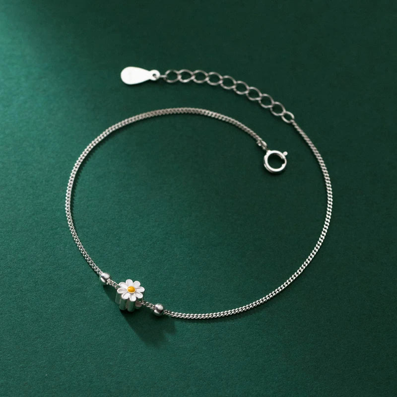 New Bijoux Fashion Summer Jewelry 925 Sterling Silver Minimalist Link Chain Daisy Charm Bracelets Jewelry