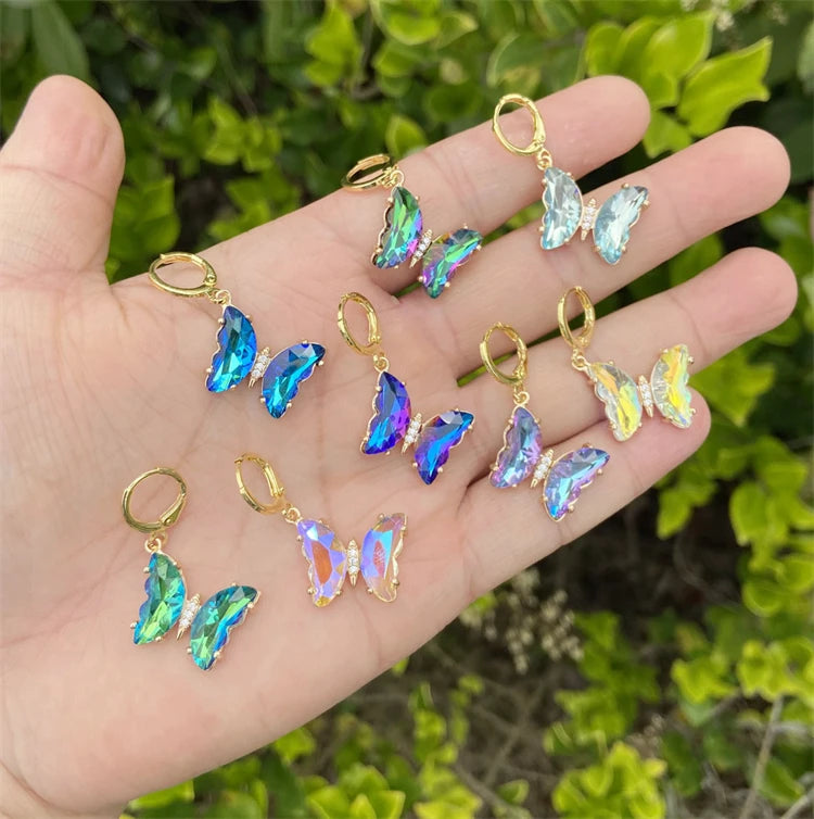 2023 New Fine 18k Gold Non-fading Multicolor Zircons Women Stainless Steel Butterfly Hoop Earrings