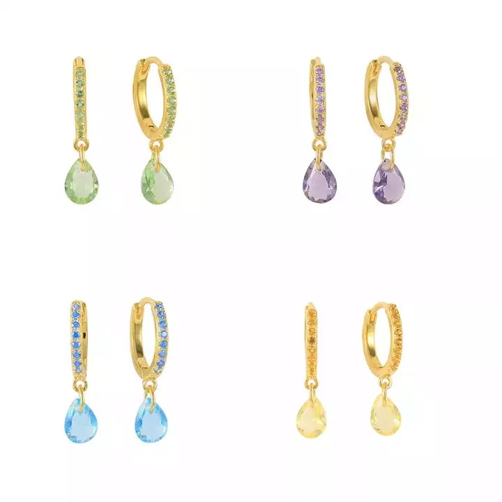 SC Trend Clear Zircons Inlaid Gold Plated Hoop Earrings Exquisite Crystal Waterdrop Hoop Earrings Eardrop for Women