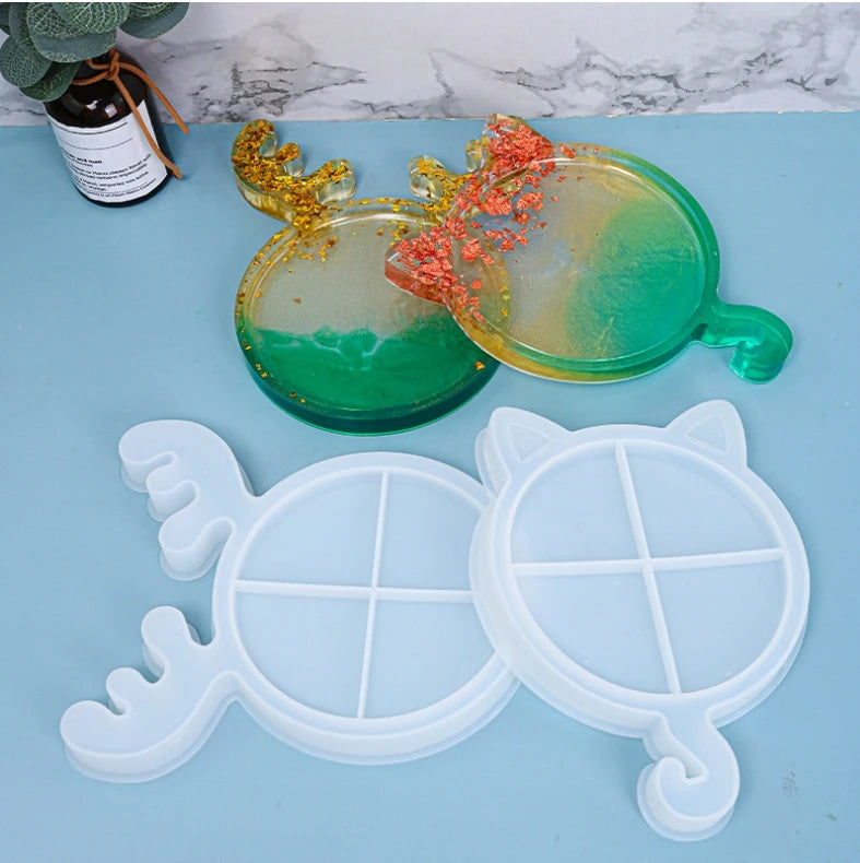 C-0542 Epoxy resin Christmas antler cat tray silicone mold home decoration DIY Silicone Christmas Deer Tray Mold Cat Tray Mold