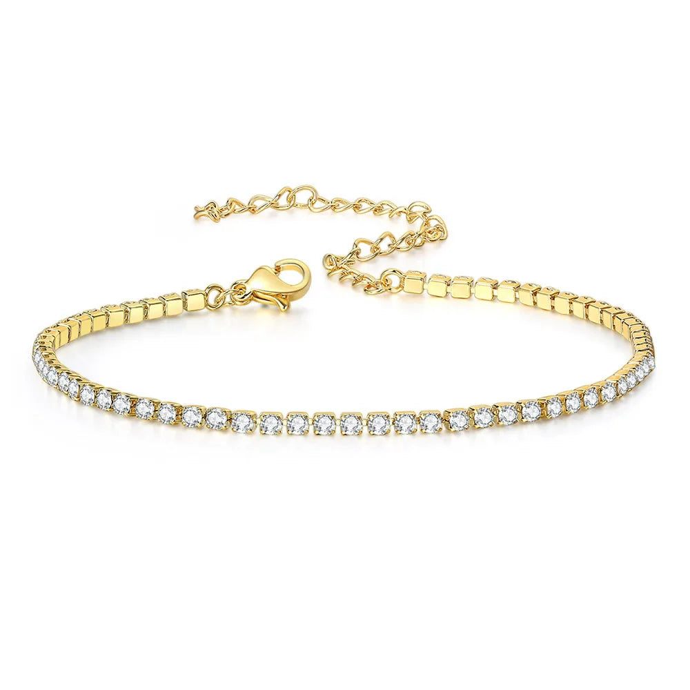 FanYue 2.5mm High Quality Glitter Copper Zircon Gold Foot Chain Tennis Anklet for Women 2024
