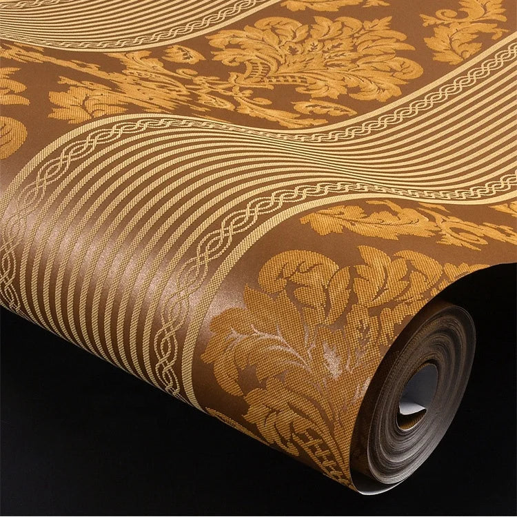 High Quality Classic Brown Damask Design Suede Wall Paper Royal Non-Woven Wallpaper Modern Floral Room Decoration Household Use