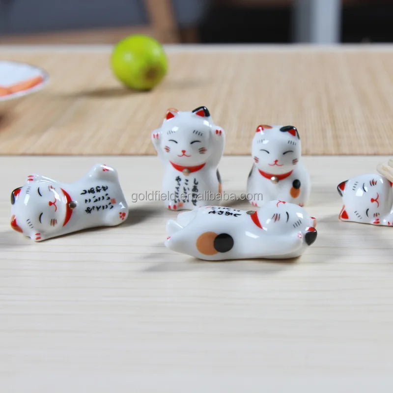Best Wishes Japanese Style Zakka Ceramic Chopsticks Rest Lucky Cat Pattern Gift