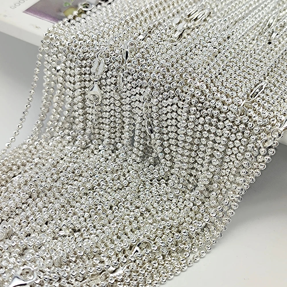 Fine 925 Silver Jewelry Men 2mm 3mm 4mm Ball Beads Chain Necklace Manufacturers S925 Supplies Gold Plated