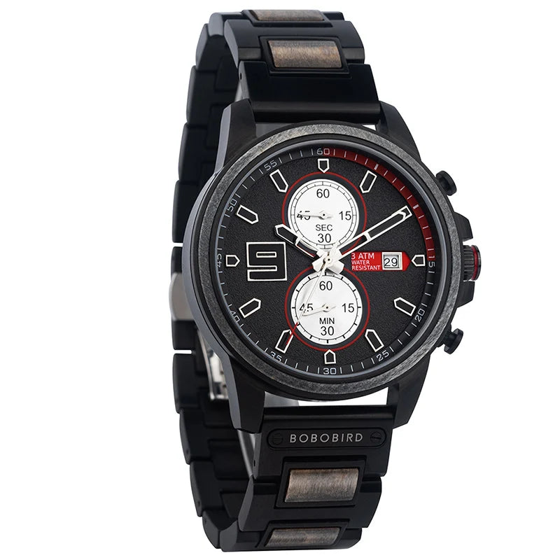 Luxury Sport Charm Fashion Wooden Wristwatch OEM Custom Design Men's Japanese Quartz Movement Pointer Dial 3BAR Water Resistant