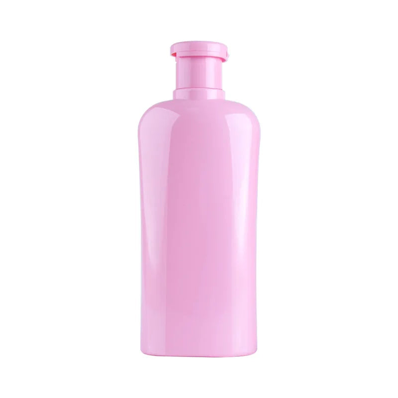 Wholesale Luxury 420ml Flat square PET Pump Bottle for Shampoo Conditioner Body Cream pink Squeezable PET Flip Cap Bottle