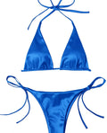 STOCK 13Colors Double Lined Fabric Seamless Bikini Triangle Top Ties Basic Plain Satin Swimwear Women Brazilian Swimsuit S-L