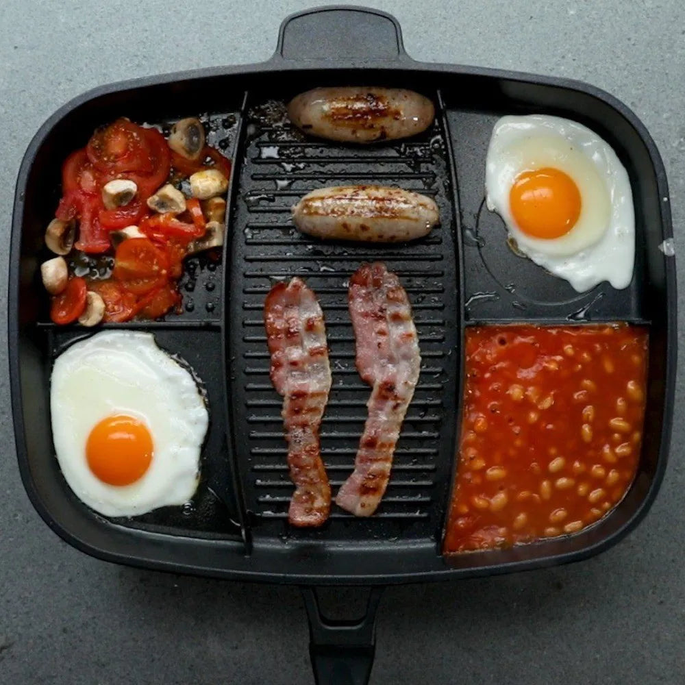 Korean Commercial Indoor/Outdoor Aluminum Roast Pan 5-in-1 Divided Non-Stick BBQ Grill Handle Black Gas Induction Ready 3-4L