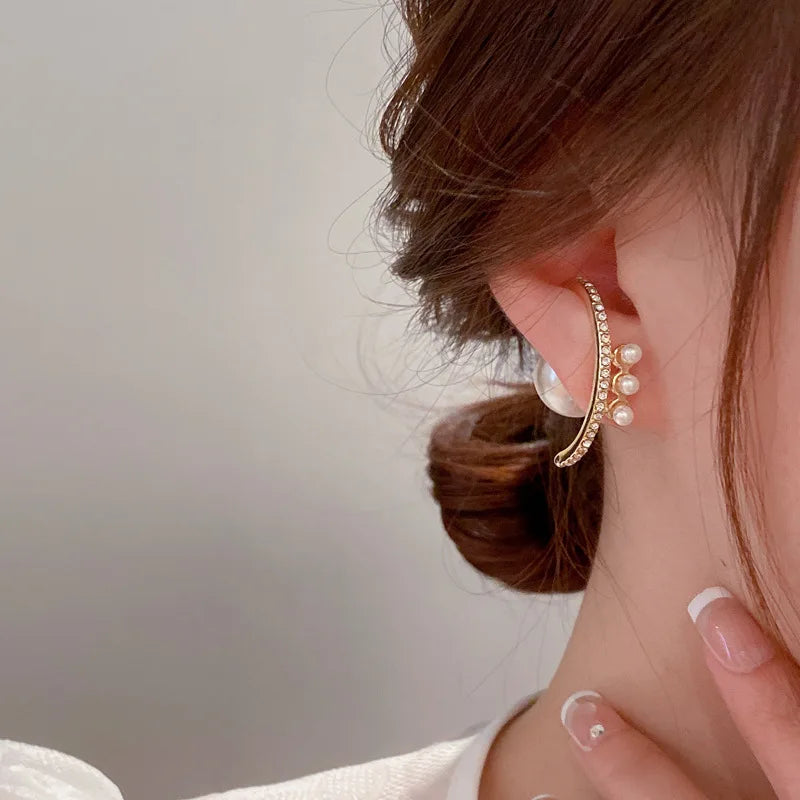 Silver Post Curved Diamond Pearl Earrings Design Temperament Zircon Earrings for Women Gold Plated Rhinestone Earring