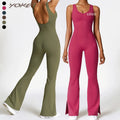 YOKE Wholesale Bell Bottom Legging Fit Round Neck Tight Bodysuits Soft Backless Gym Fitness Set Sports Women Jumpsuit