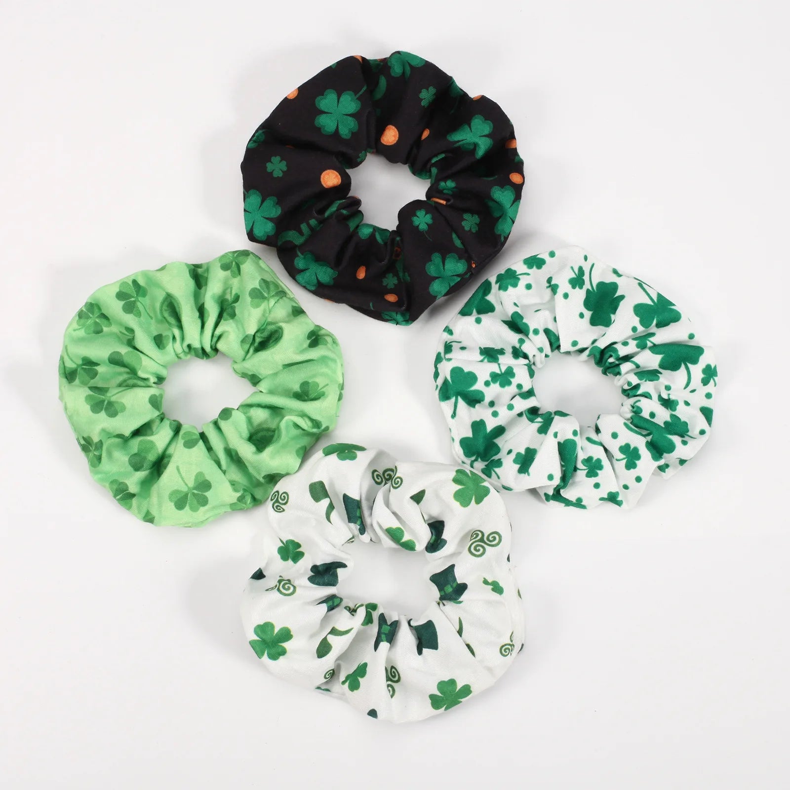 Factory Wholesale Green Shamrock Elastic Hair Scrunchies for Women & Teen Girls Hair Accessories Ponytail Hair Ties