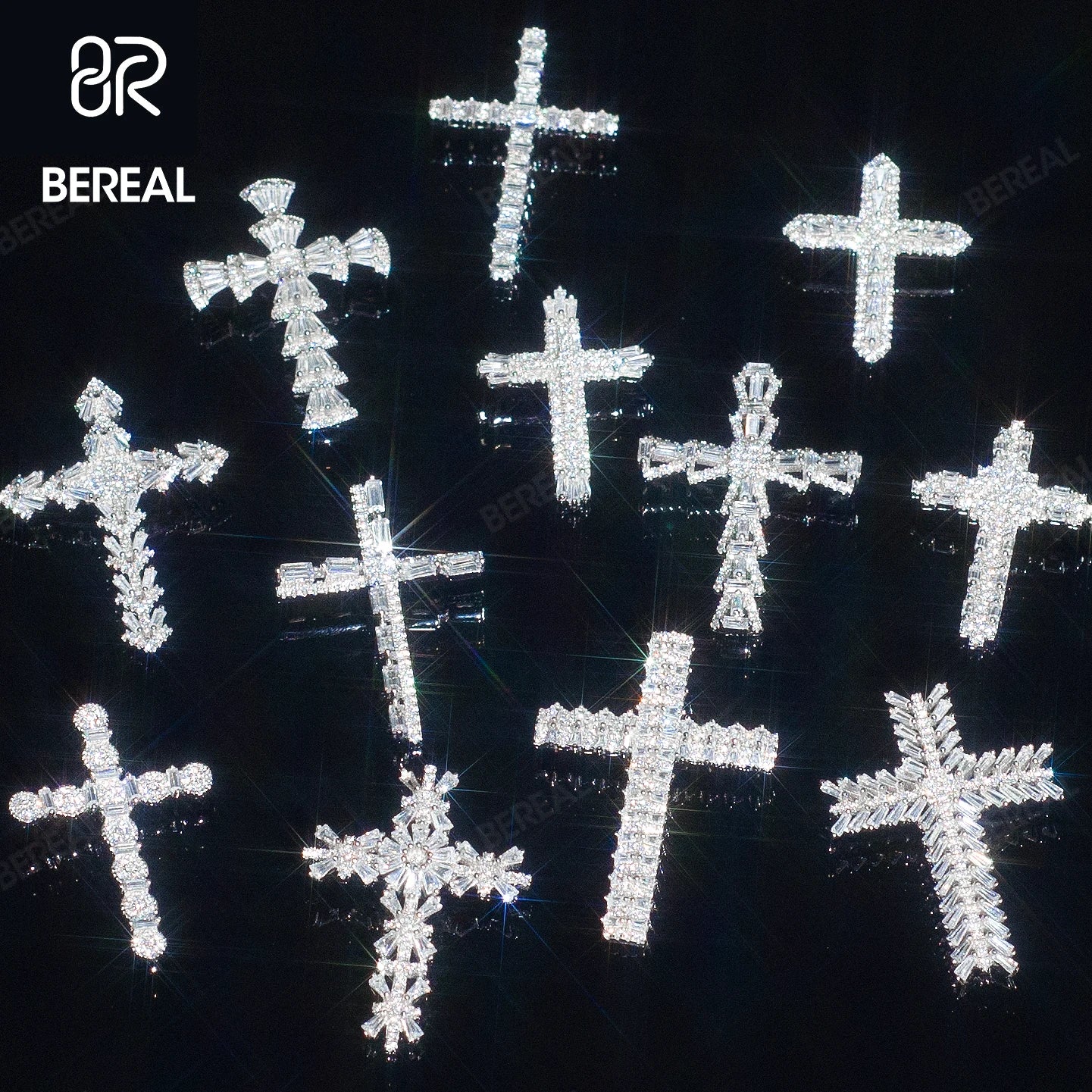 Custom Vvs Moissanite Cross Pendant Charms Hip Hop Style Iced Out Baguette Cut Diamond 925 Silver Fine Cross Pendant Jewelry