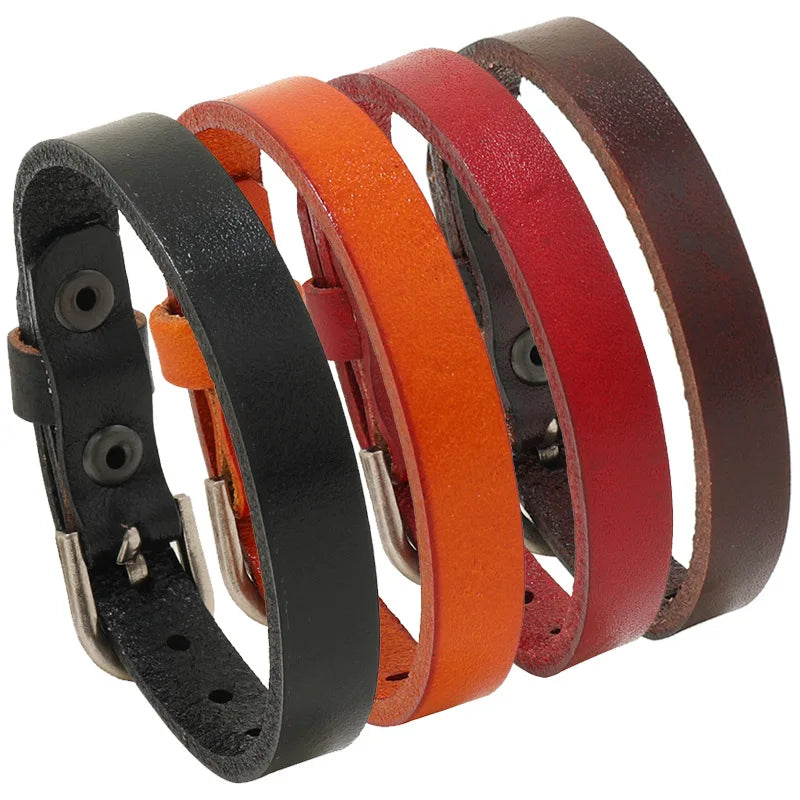 High Quality Genuine Leather Bracelets Simple Men Bracelets Retro Multi Color Adjustable Cow Leather Belt Bracelet for Cowboy