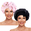 Wholesale Hair Accessories Custom Logo Hot Large Sleep Cap Solid Satin Bonnets With Tie Designer Bonnet 2 Pcs Set for Women