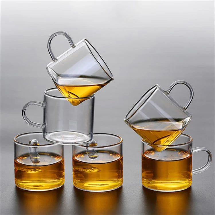 4.0 oz Transparent Borosilicate Glass Coffee Mug Clear Tea Cup with Color Handle Chinese Design Style for Gifts or Christmas