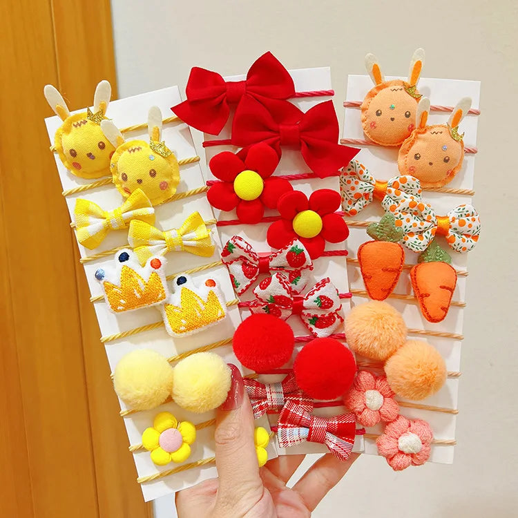 Set of 10 Cute Cloth Hair Bands with Bowknot Accessory Hair Ties for Kids