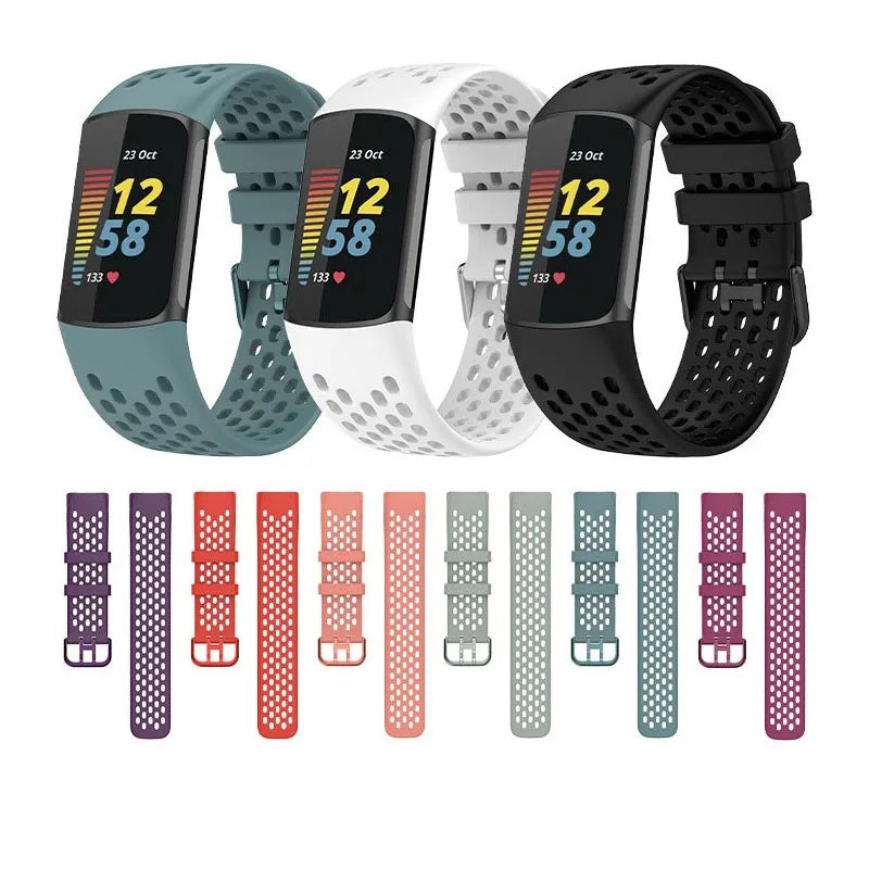 Soft Silicone Watch Band for Fitbit Charge5/charge6 Sports Breathable Strap Replacement Rubber Wristband Accessory