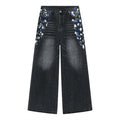 Designer Summer New Men Personalized Custom Black Gray Hip Hop Paint Graffiti Style Jeans Washed Stone Craft Blue Loose Jeans