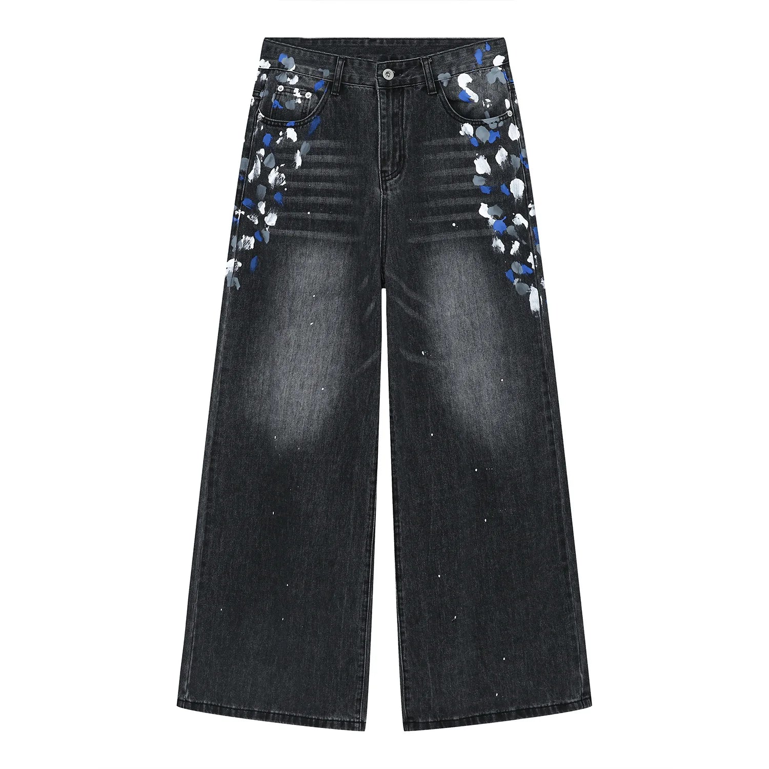 Designer Summer New Men Personalized Custom Black Gray Hip Hop Paint Graffiti Style Jeans Washed Stone Craft Blue Loose Jeans