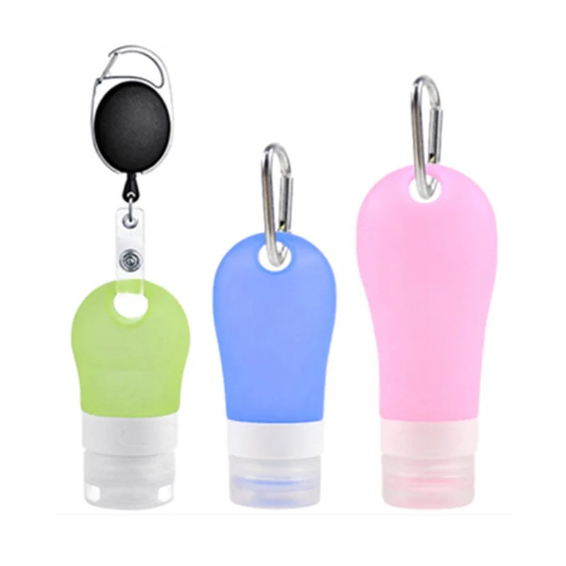Portable Multi-functional Leak Proof Silicone Squeeze Bottle with Hook Silicone Travel Shampoo Bottles with Carabiner
