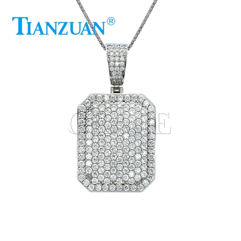 25*31mm Big Rectangle Pendant Full Round Moissanite D VVS White 925 Sterling Silver Hip Hop Jewelry Engagement Datting