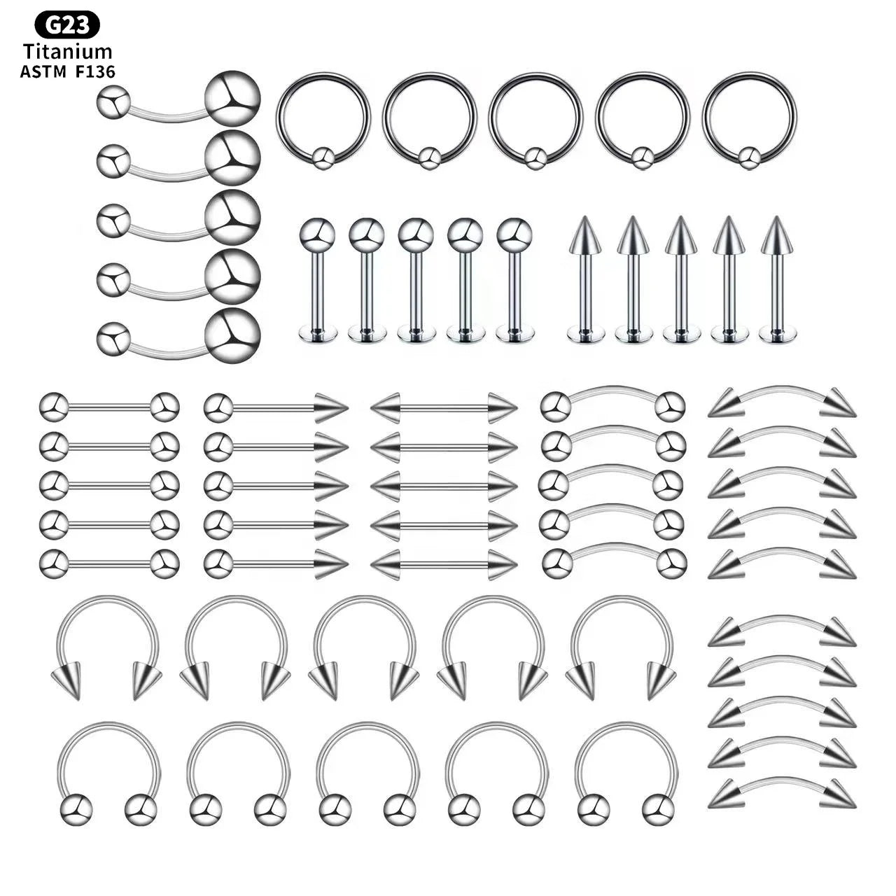 Gaby External ASTM F136 Septum Piercing Cartilage Earring Horseshoe Labret Titanium G23 Piercing Jewelry Set for Women
