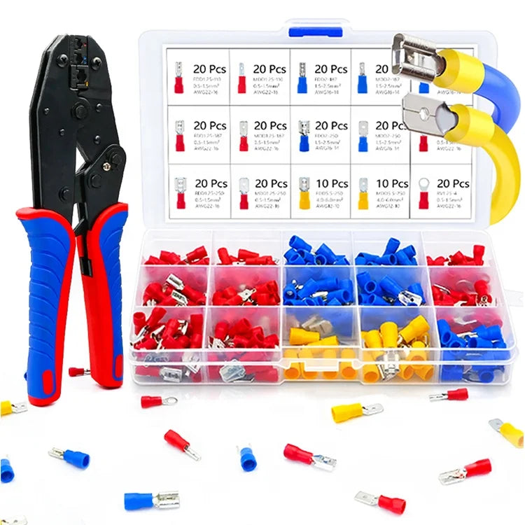 280PCS HS-30J U-Type Fork Spade Butt Ring Male/Female Insulated Cable Wire Connector Assortment Kit Terminal Crimping Tool Set
