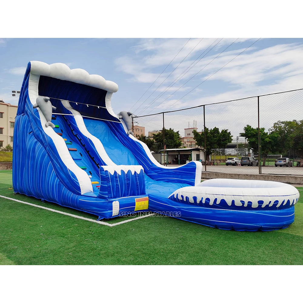 18' High Certificated Lead Free Blow up Kids Inflatable Dolphin Water Slide for Garden Parties From Sino Inflatables Factory
