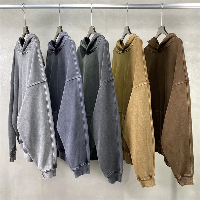 2025 Unisex Men's 100% Cotton 420GSM New No String Hoodie Oversized Acid Wash Blank Hooded Hoodies for Men for Autumn