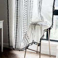 Boho Cotton Linen Window Curtain Panel with Tassels Geometric Print Country Style Room Darkening Curtain for Bedroom Living Room