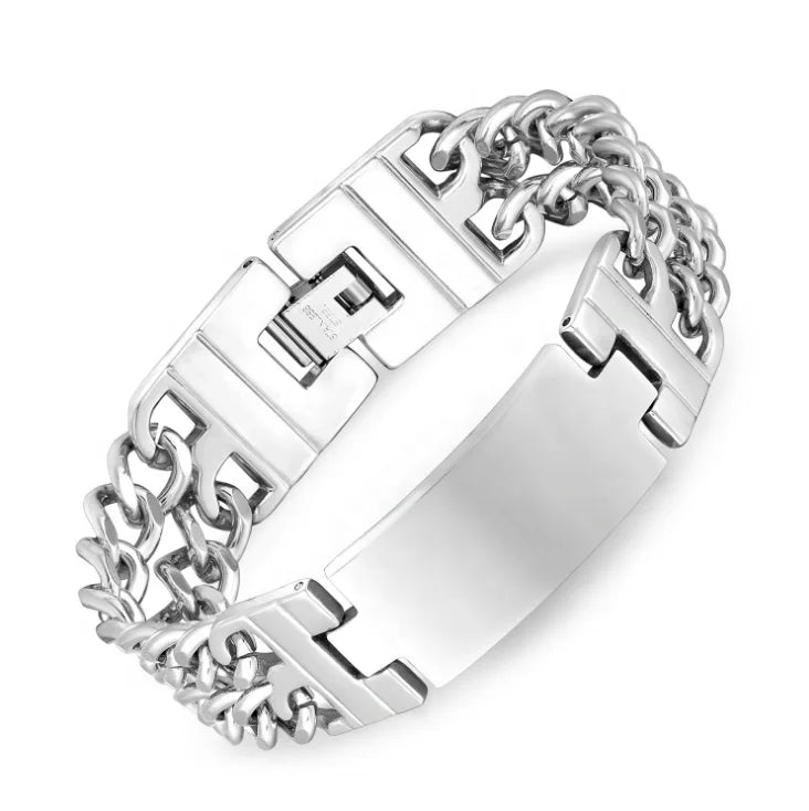 New Style Jewelry Fashion Shiny Curved Stainless Steel Men Double Bracelet