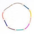 Trendy Lady's Jewelry Fashionable Rainbow Pearl Necklace With Gold Plating Turquoise and Moonstone Inlay Sweater Chain Design