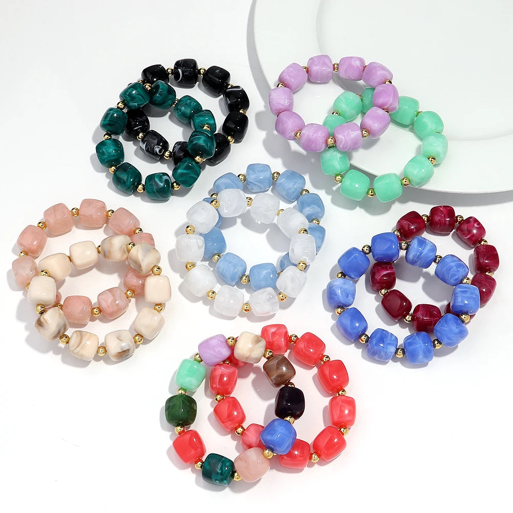 Trendy Marble Texture Beaded Elastic Bracelet with Gradient Colors Fashion Personality Charm for Gifts