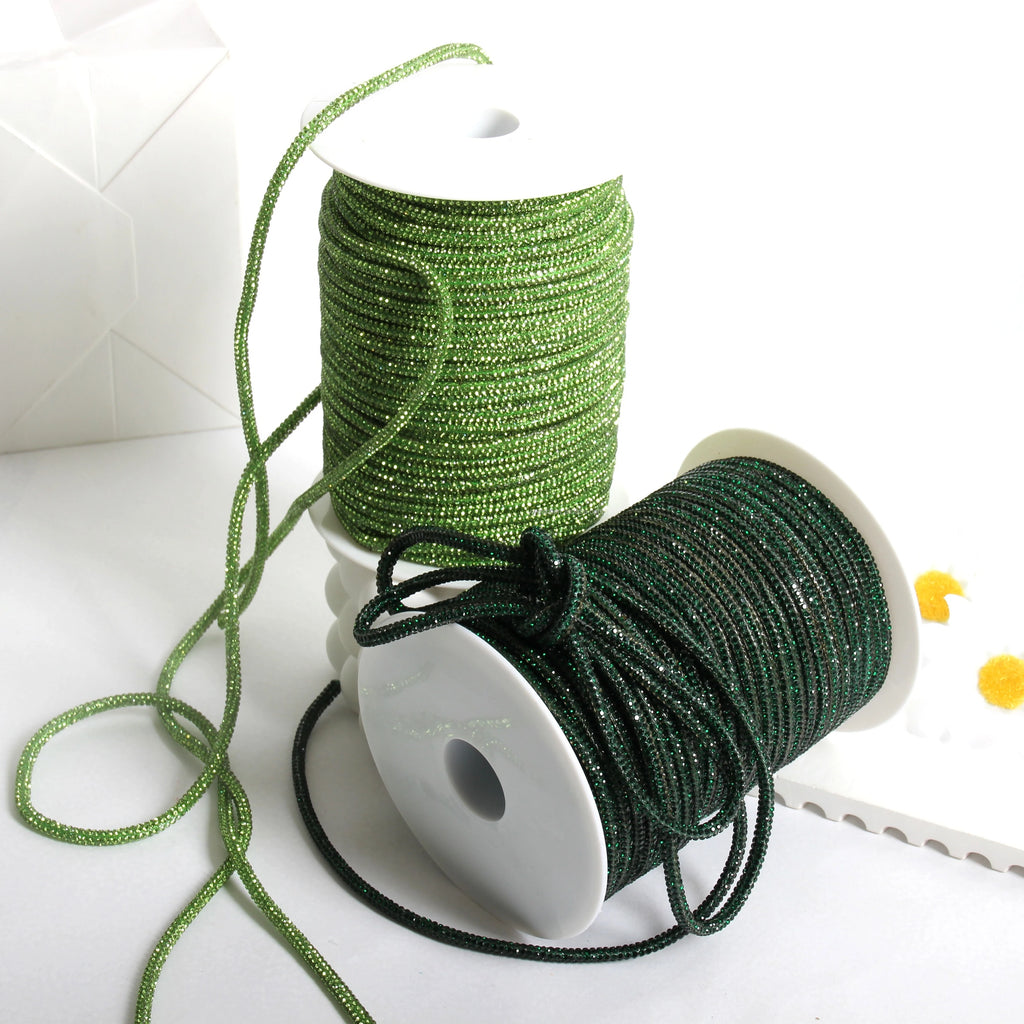 SINRONG 4mm 6-Row Round Emerald Rhinestone Rope for Garment Processing Rhinestone Trimmings Crystal Stone Ribbon