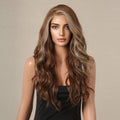 Japan Future Fiber Long Curly Lace Front Wigs for Black Women Chestnut Brown Blonde Highlight Lace Wig High Temperture Hair