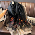 High Quality Luxury Silk Wool Embroidered Shawls for Evening Dress Elegant Embroidery Lotus Flower Silk Organza Scarves Women