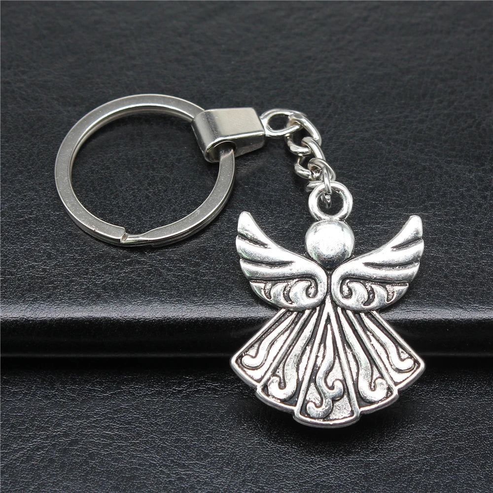 WYSIWYG 40x32mm Antique Silver Plated Zinc Alloy Double Sided Angel Key Chain for Souvenirs Gift P2-ABD-C12078
