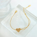 Fashion Pvd Gold Plated Stainless Steel Double Chain Steel Ball Peach Love Heart Pendant Bracelet Jewelry