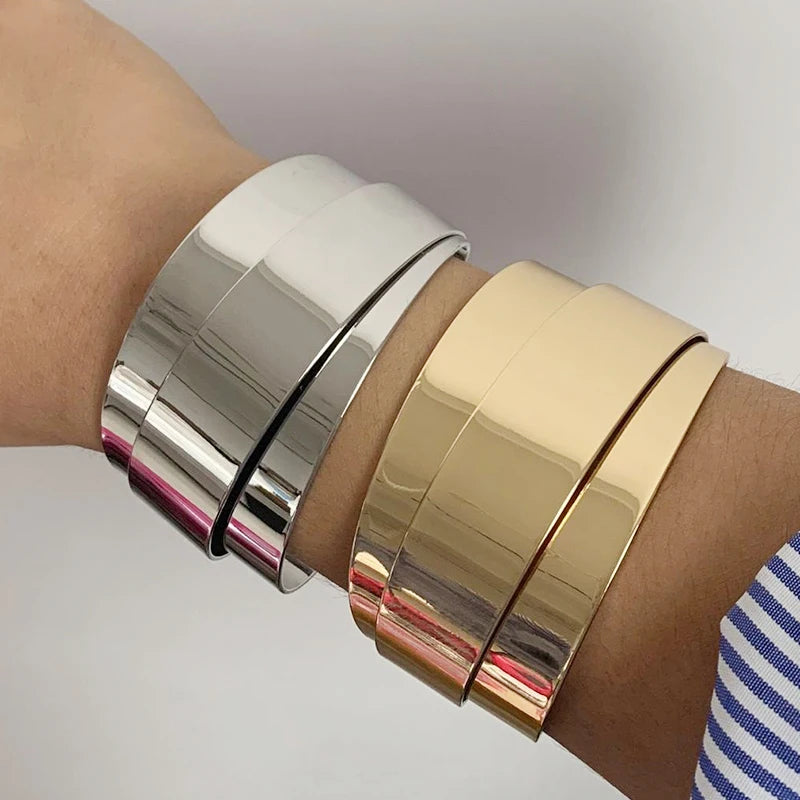 2023 New Arrival Fashion Jewelry Luxury Double Layer Irregular Open Cuff Bracelet 18K Gold Plated Glossy Women Bangle Bracelets